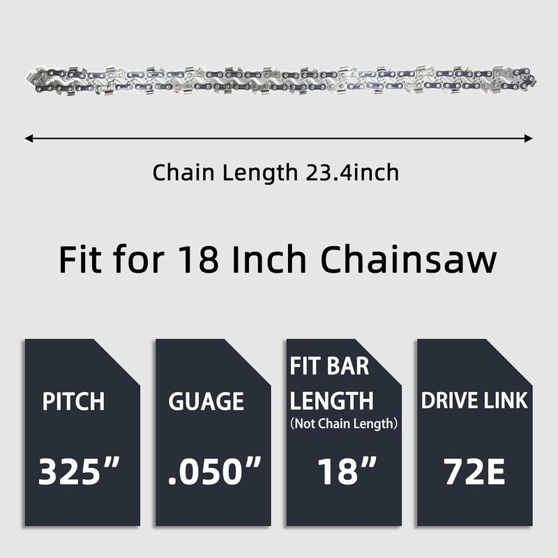 Fifchall 2 Pack 18 Inch Chainsaw Chain .325" Pitch .050'' Gauge 72 E Drive Links, 18-Inch Replacement Chains Fits Husqvarna 440 445, Echo Craftsman and more - Image 2